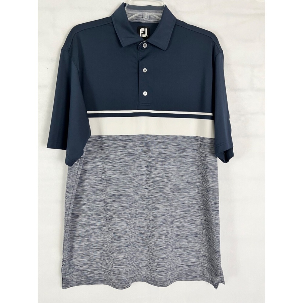 FootJoy Polo Golf Shirt Size Large Blue White Short-Sleeve "North-South Cup"